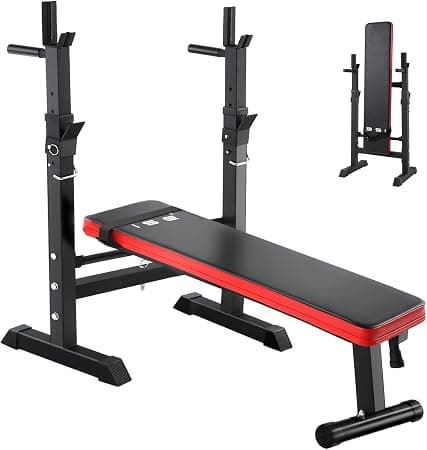ISE Banco de Musculación Multifuncional con Soporte de Barra y Estación de Dips