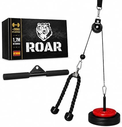 Roar Poleas de Gimnasio para Casa con Barra Recta y Cuerda