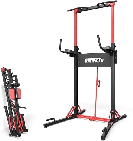 ONETWOFIT Power Tower Dip Station Plegable, Altura Ajustable 127-224 cm