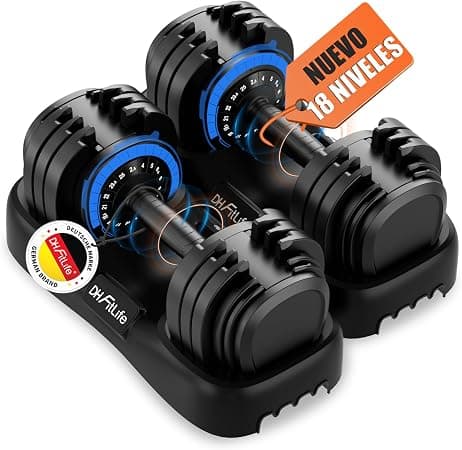 DH FitLife Mancuernas Ajustables 2,5-25 kg, 18 Niveles, Set de 2
