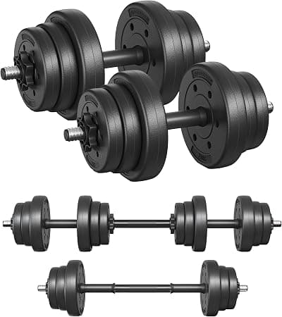 SONGMICS Juego de Mancuernas 2 en 1, 2x10 kg con Barra Adicional